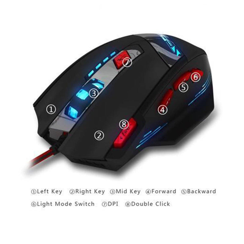 Zelotes 8000 DPI 8 Button USB LED Light Optical Wired Gaming Mouse Computer Accessories - DailySale