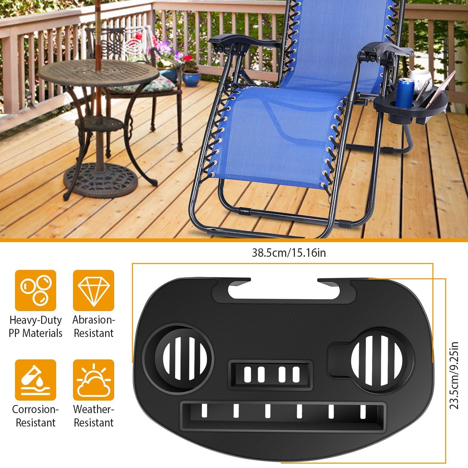 Zero Gravity Chair Cup Holder Clip On Side Tray Garden & Patio - DailySale