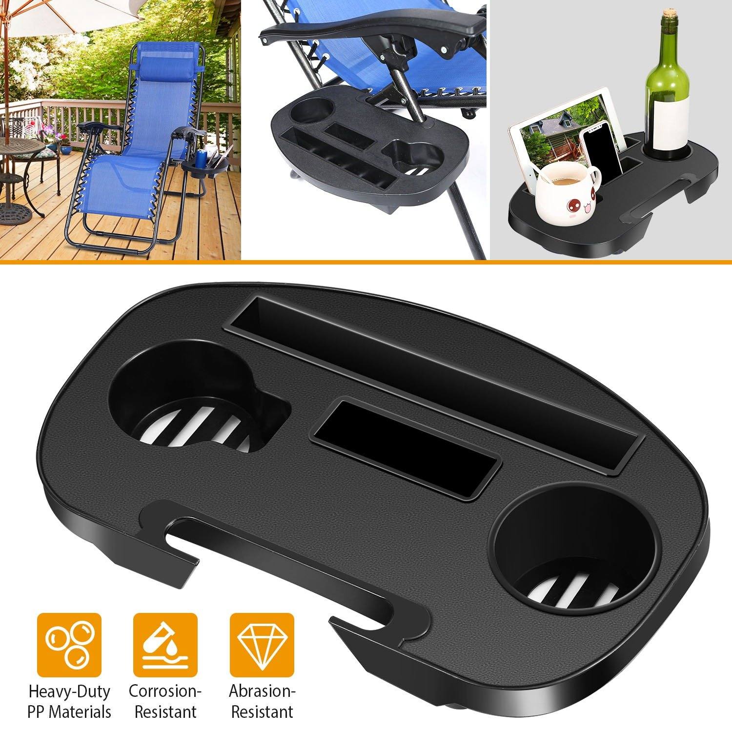 Zero Gravity Chair Cup Holder Clip On Side Tray Garden & Patio - DailySale