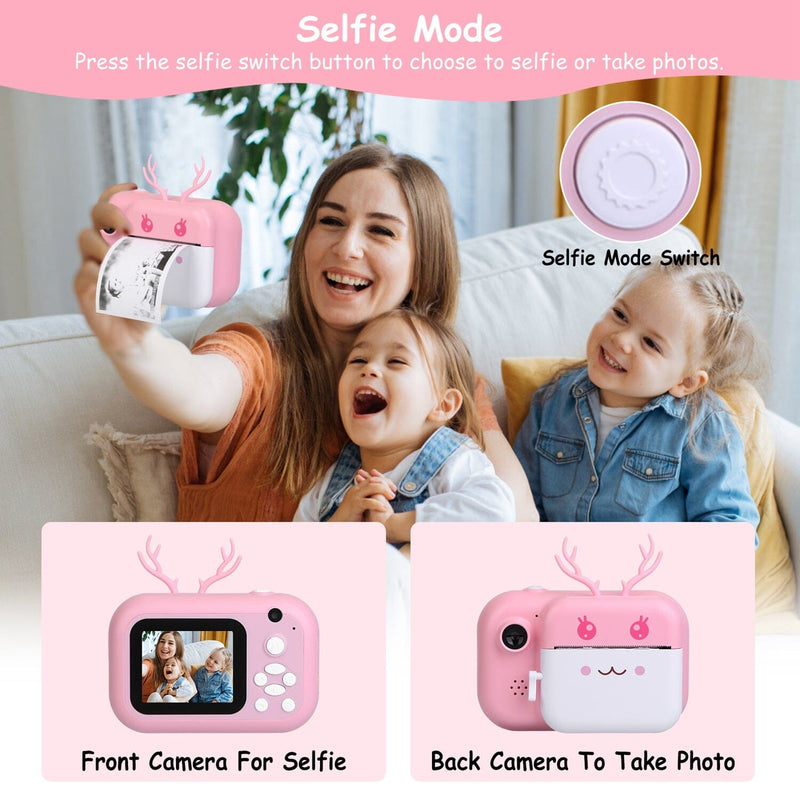 Zero Ink Selfie Camera 1080P HD Video Recorder with Dual Lens 3 Roll Print Papers Cameras & Drones - DailySale