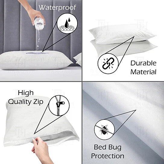 Zippered Waterproof Bed Bug/Dust Mite Fabric Pillow Covers Bedding - DailySale