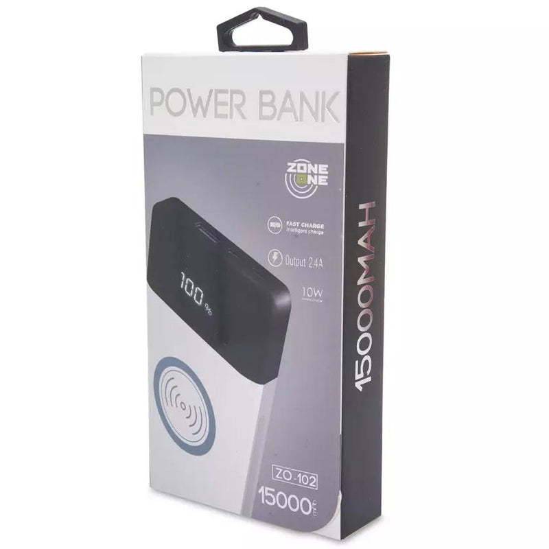 Zone One 15,000mAh LED Dual-USB and Wirless Charging Power Bank